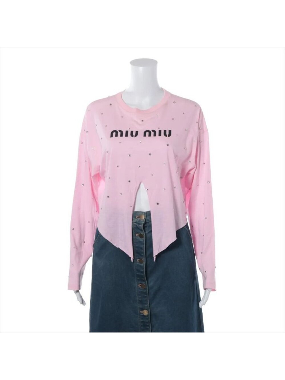 Miu Miu Bijou Rhinestone Cropped Length Long Sleeve Top XS